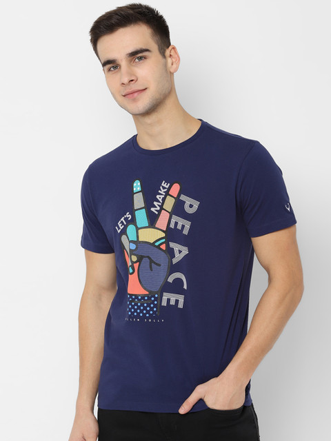 

Allen Solly Sport Men Navy Blue Printed Round Neck Pure Cotton T-shirt