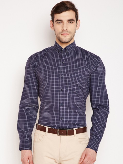 

Hancock Men Navy Blue & White Slim Fit Checked Formal Shirt