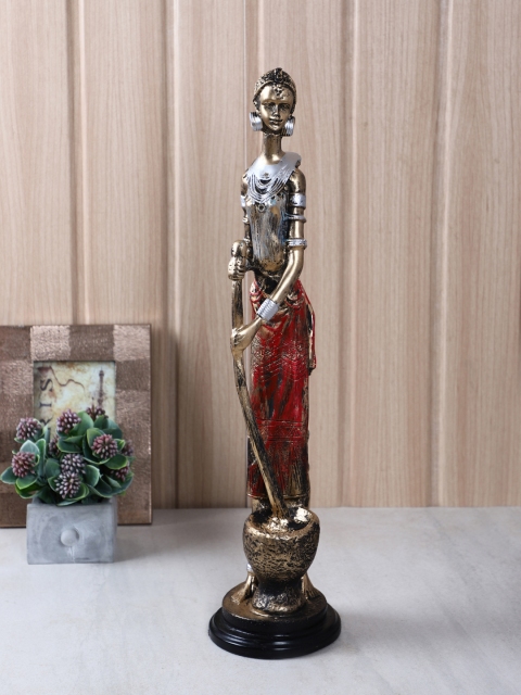 

TIED RIBBONS Gold-Toned & Red Handcrafted Decorative Lady Figurine Showpiece