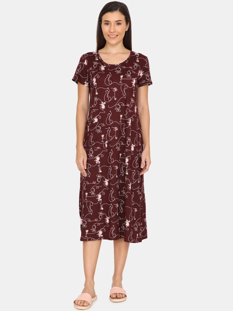 

Zivame Women Maroon Printed Nightdress