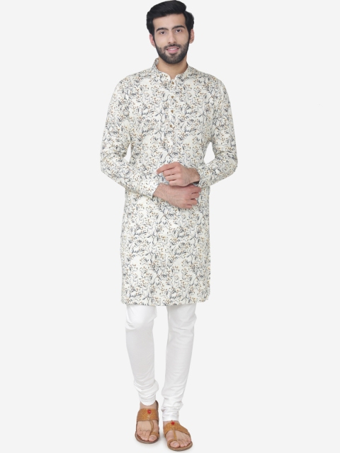 

Manyavar Men Cream-Coloured Printed Straight Kurta