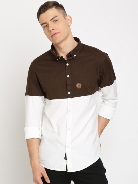 

TED HARBOR Men White & Brown Slim Fit Colourblocked Casual Shirt
