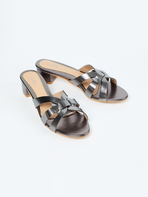 

CODE by Lifestyle Women Gunmetal-Toned Textured Block Heels, Metallic