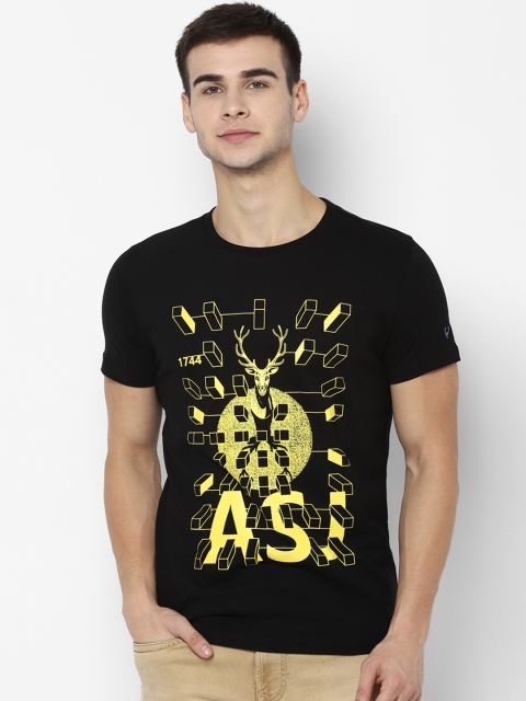 

Allen Solly Sport Men Black Yellow Printed Round Neck Pure Cotton T-shirt