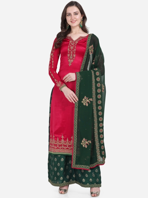 

Stylee LIFESTYLE Red & Green Satin Semi-Stitched Dress Material