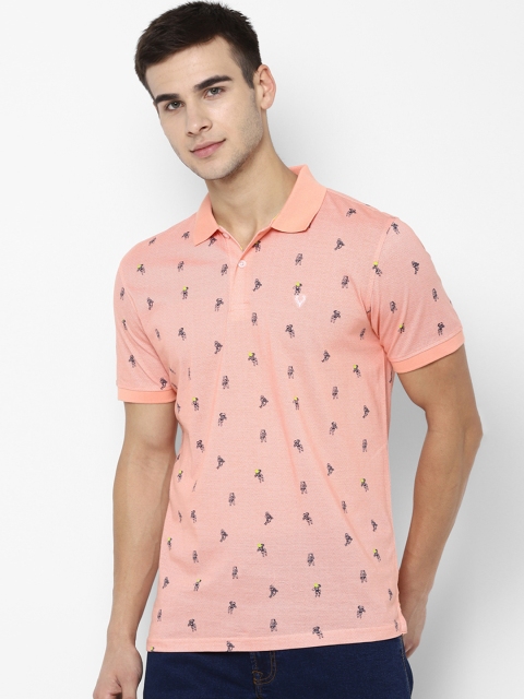 

Allen Solly Men Orange Printed Polo Collar Pure Cotton T-shirt