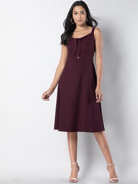 

FabAlley Women Burgundy Solid Fit and Flare Dress