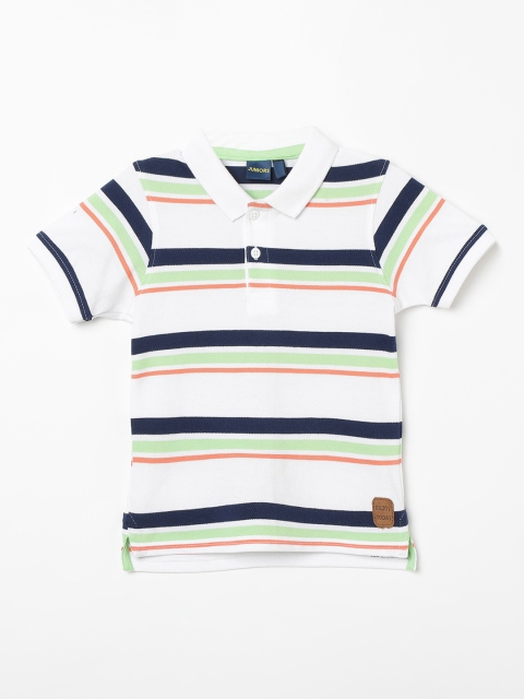 

Juniors by Lifestyle Boys White & Navy Blue Striped Polo Collar T-shirt