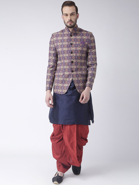

Hangup Men Blue & Maroon Sherwani Set