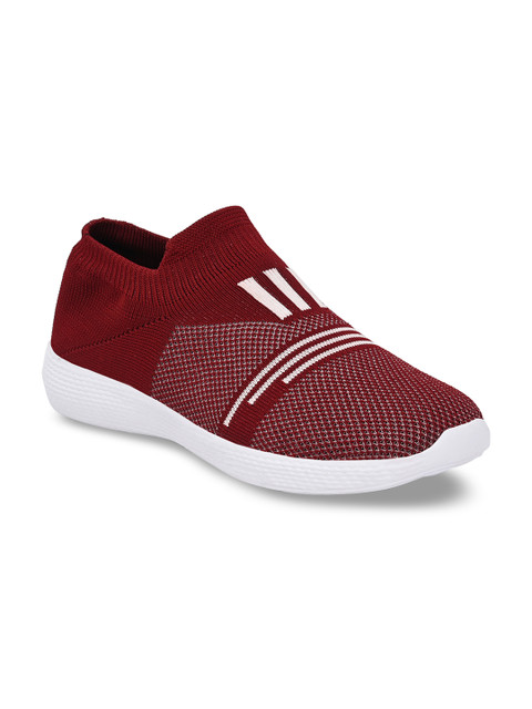 

AfroJack Men Maroon Woven Design Mesh Mid-Top Slip-On Sneakers