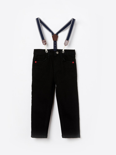 

Juniors by Lifestyle Boys Black Slim Fit Solid Regular Trousers with Suspenders