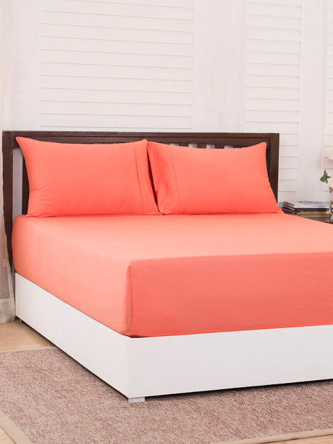 

MASPAR Peach-Coloured Solid 200 TC Cotton 1 Queen Bedsheet with 2 Pillow Covers