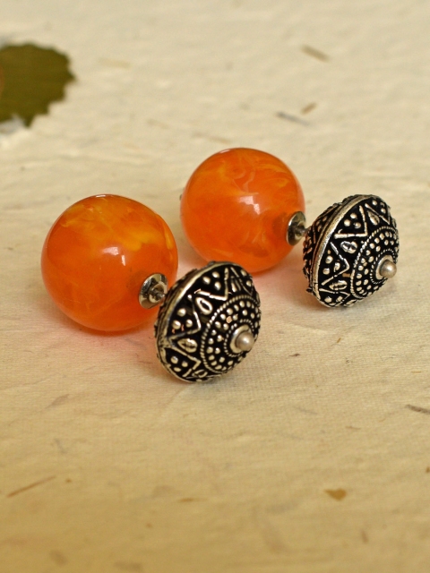 

Anetra Orange & Silver-Plated Handcrafted Circular Studs