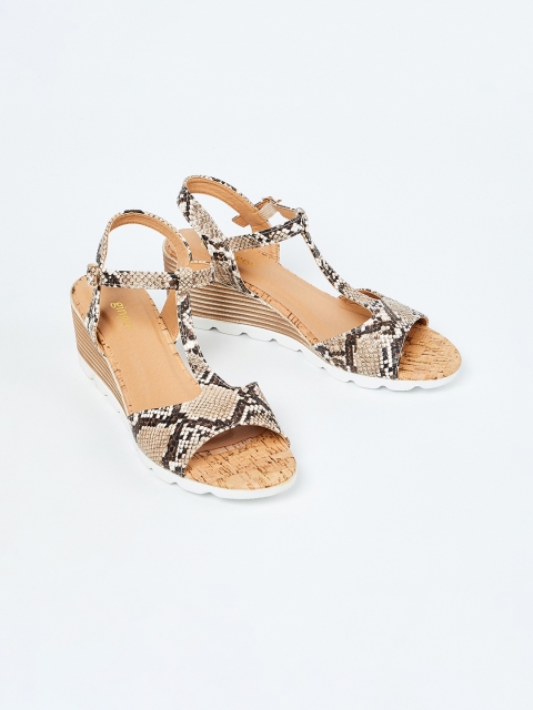 

Ginger by Lifestyle Women Beige & Grey Snake Skin Textured Wedges