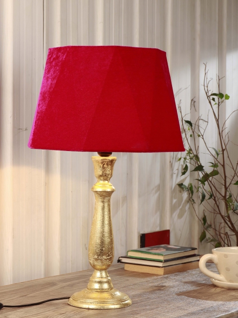 

Grated Ginger Pink & Gold-Toned Solid Bedside Table Lamp with Shade
