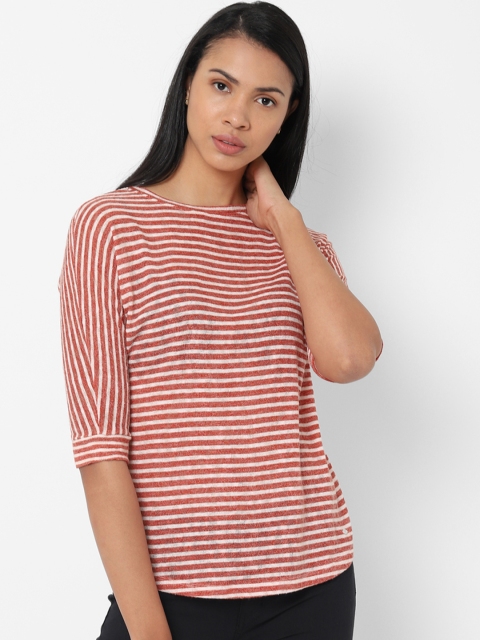 Allen Solly Woman Rust Orange & Off-White Striped Top