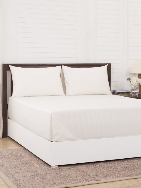 

MASPAR Cream-Coloured Solid 200 TC Cotton 1 Queen Bedsheet with 2 Pillow Covers