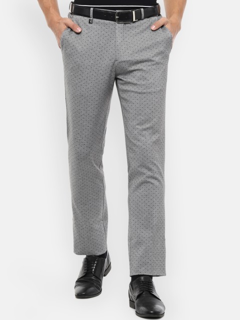 

V Dot Men Grey Skinny Fit Printed Regular Trousers