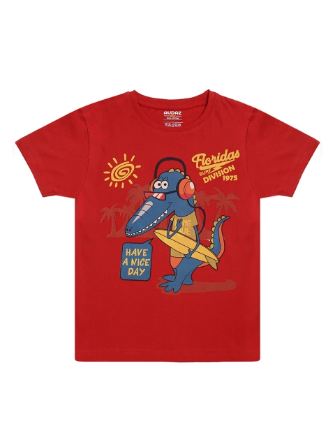 

AUDAZ Boys Red Printed Round Neck Pure Cotton T-shirt