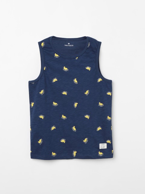 

Fame Forever by Lifestyle Boys Navy Blue & Yellow Printed Round Neck T-shirt