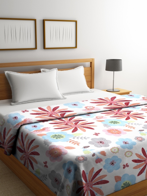 

Cortina White & Maroon Floral AC Room 233 GSM Double Bed Blanket