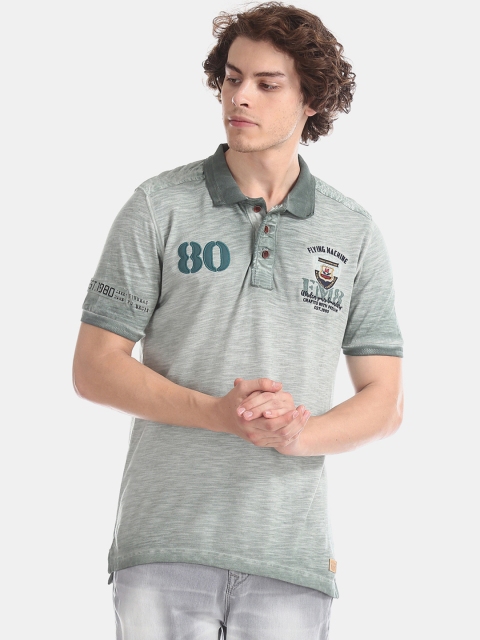 

Flying Machine Men Green Printed Polo Collar Pure Cotton T-shirt