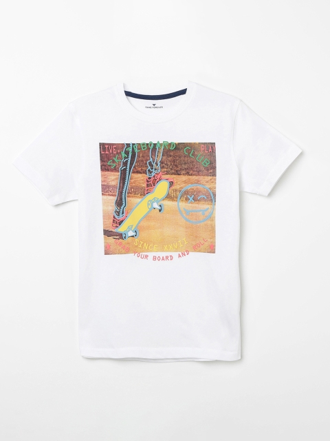 

Fame Forever by Lifestyle Boys White & Yellow Printed Round Neck T-shirt