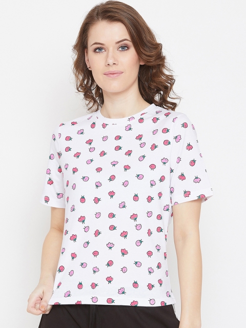 

GRITSTONES Women White & Purple Printed Pure Cotton Top