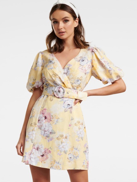

Forever New Women Yellow & Off-White Printed Wrap Dress