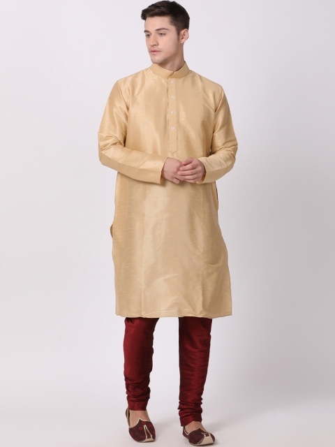 

TABARD Men Beige & Maroon Solid Kurta with Churidar