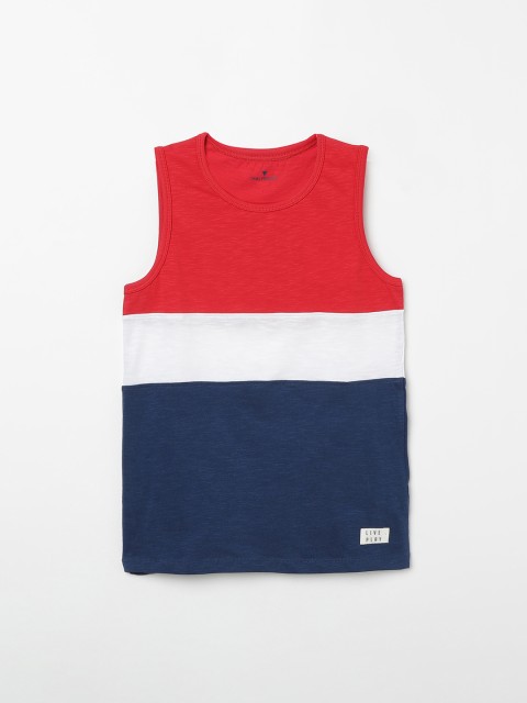 

Fame Forever by Lifestyle Boys Red & Navy Blue Colourblocked Round Neck T-shirt