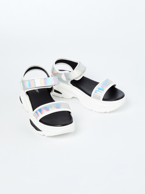 

Ginger by Lifestyle Women Silver-Toned Holographic Heels