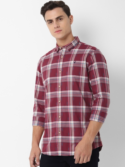 Allen Solly Sport Men Red Regular Fit Checked Casual Shirt