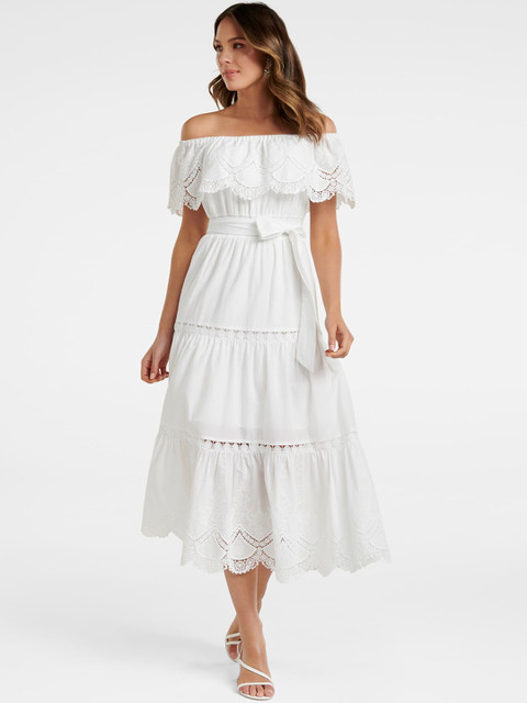 

Forever New Women White Self Design Fit and Flare Dress