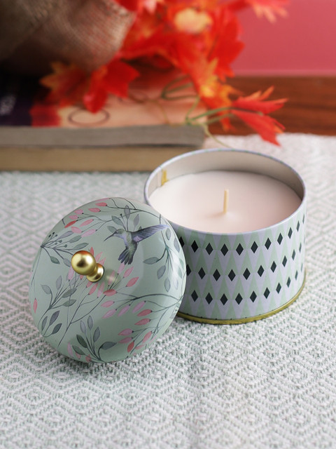 

Aapno Rajasthan Green & White Printed Unique Scented Candle With Lid