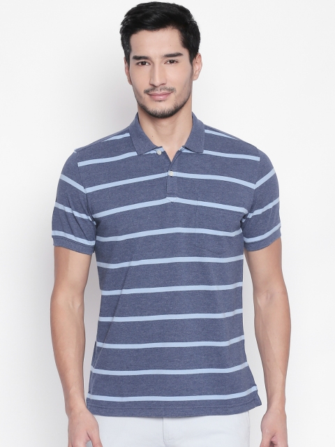 

BYFORD by Pantaloons Men Blue Striped Polo Collar T-shirt