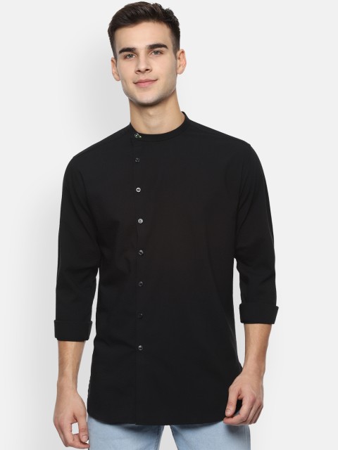 

V Dot Men Black Slim Fit Solid Casual Shirt