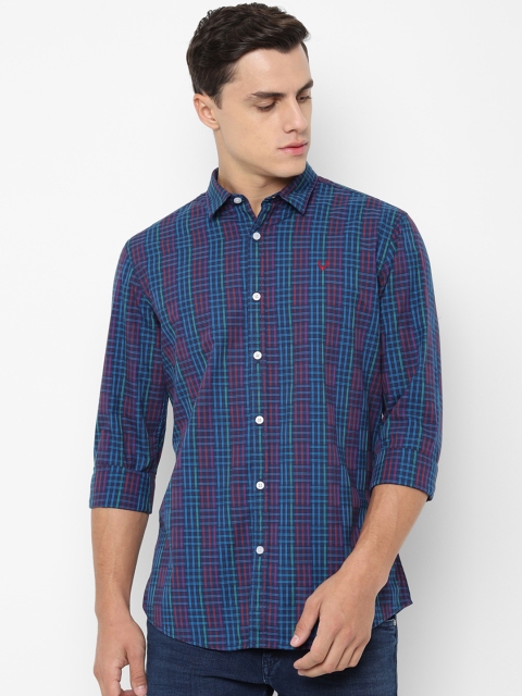

Allen Solly Sport Men Navy Blue Red Regular Fit Checked Casual Shirt