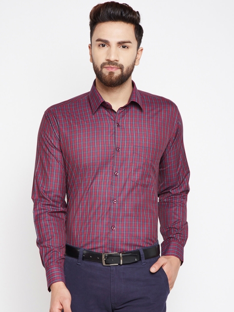 

Hancock Men Maroon & Grey Slim Fit Checked Formal Shirt