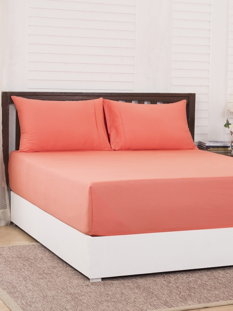 

MASPAR Peach-Coloured Solid 200 TC Cotton 1 King Bedsheet with 2 Pillow Covers