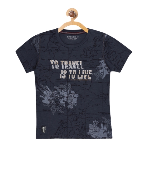 

Monte Carlo Boys Navy Blue & Grey Printed Round Neck T-shirt