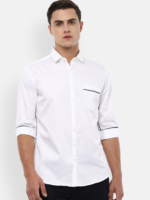 

V Dot Men White Slim Fit Solid Casual Shirt