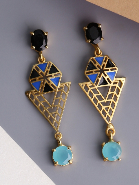 Shoshaa Blue Gold Plated Contemporary Drop Earrings