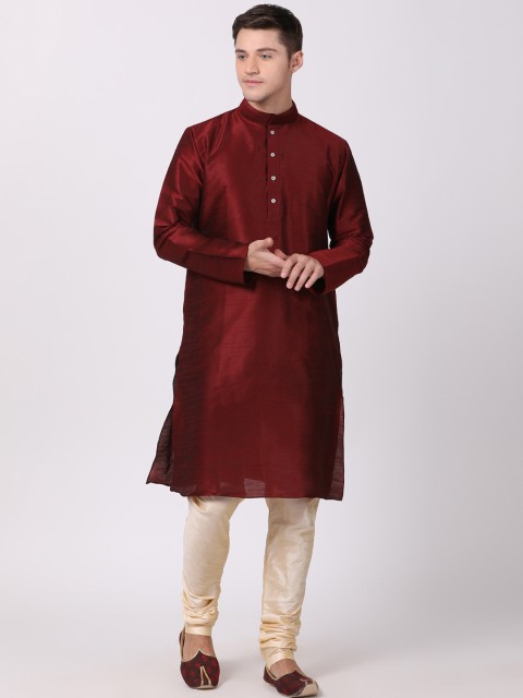 

TABARD Men Maroon & Cream-Coloured Solid Kurta with Churidar