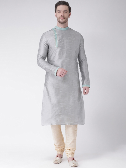 

DEYANN Men Silver-Toned Yoke Design Straight Kurta