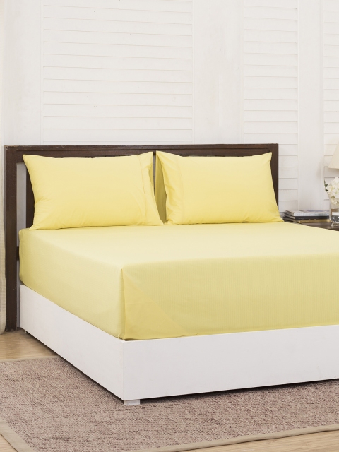 

MASPAR Yellow Solid 200 TC Cotton 1 King Bedsheet with 2 Pillow Covers
