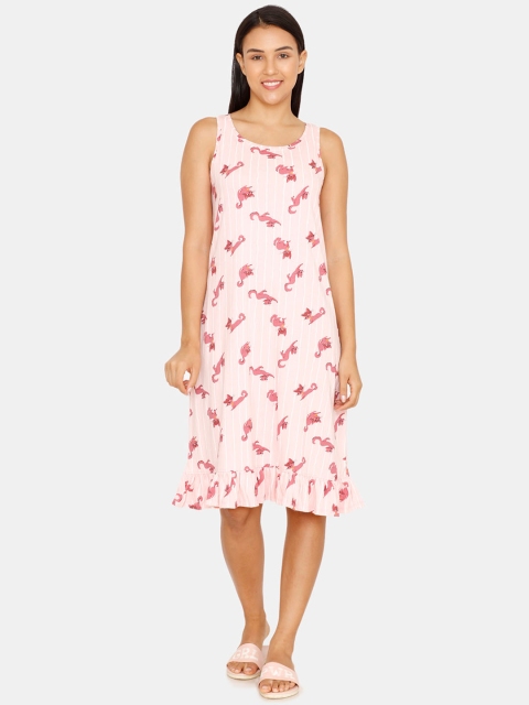 

Zivame Women Pink Printed Nightdress