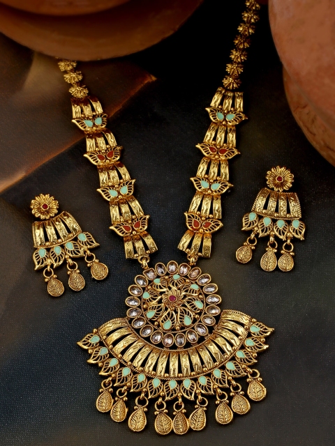 

Voylla Gold-Plated Blue & White CZ-Studded Enamelled Jewellery Set