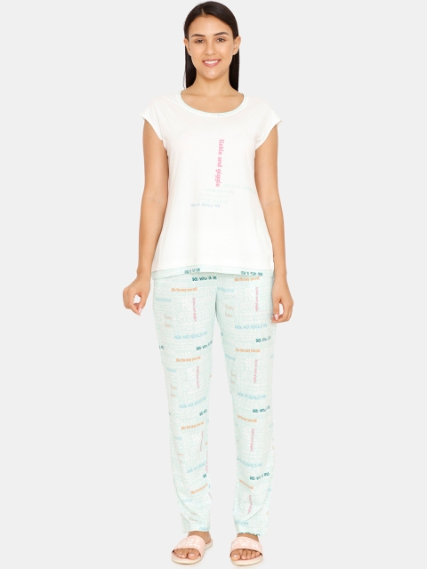 

Zivame Women White & Green Printed Night Suit ZI607T