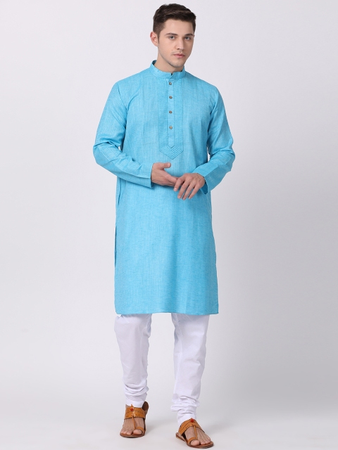 

TABARD Men Blue & White Solid Kurta with Churidar